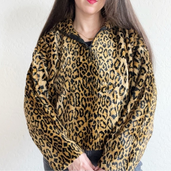 vintage kathleen for sweet herb leopard print 1/4 zip pullover sweater jacket - Picture 1 of 7